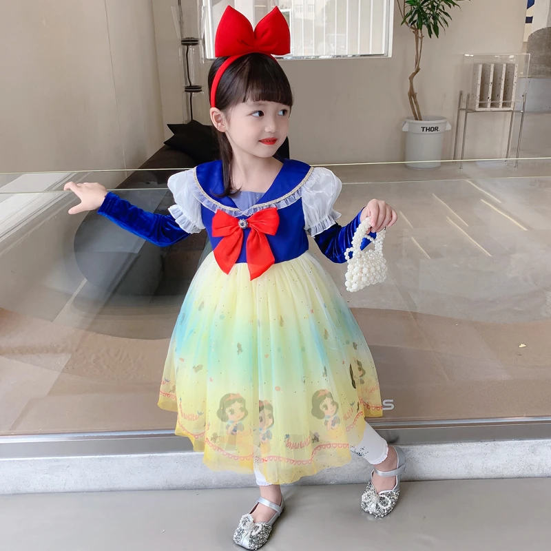 2025新款女童白雪公主裙儿童秋季连衣裙宝宝春秋款蝴蝶结洋气裙子