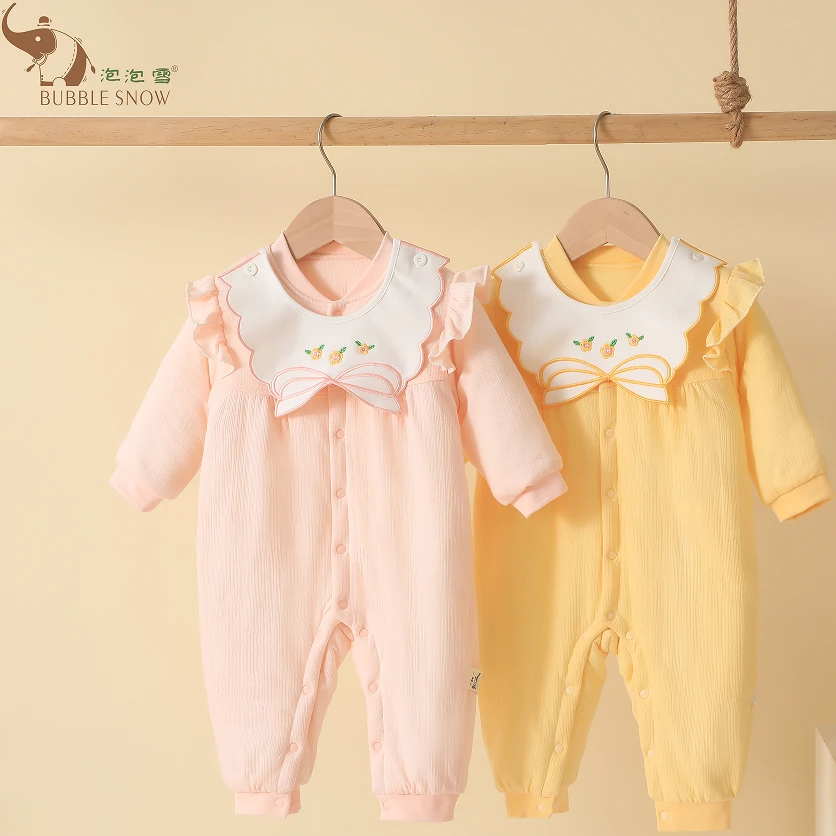 4A037婴儿夹棉公主风洋气连体衣秋冬可爱蝴蝶结棉服女宝幼儿