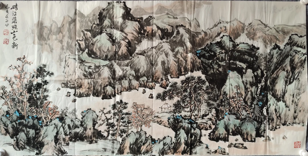 赵志夫山水画作品《晴江暮照山色新》(规格138X68)