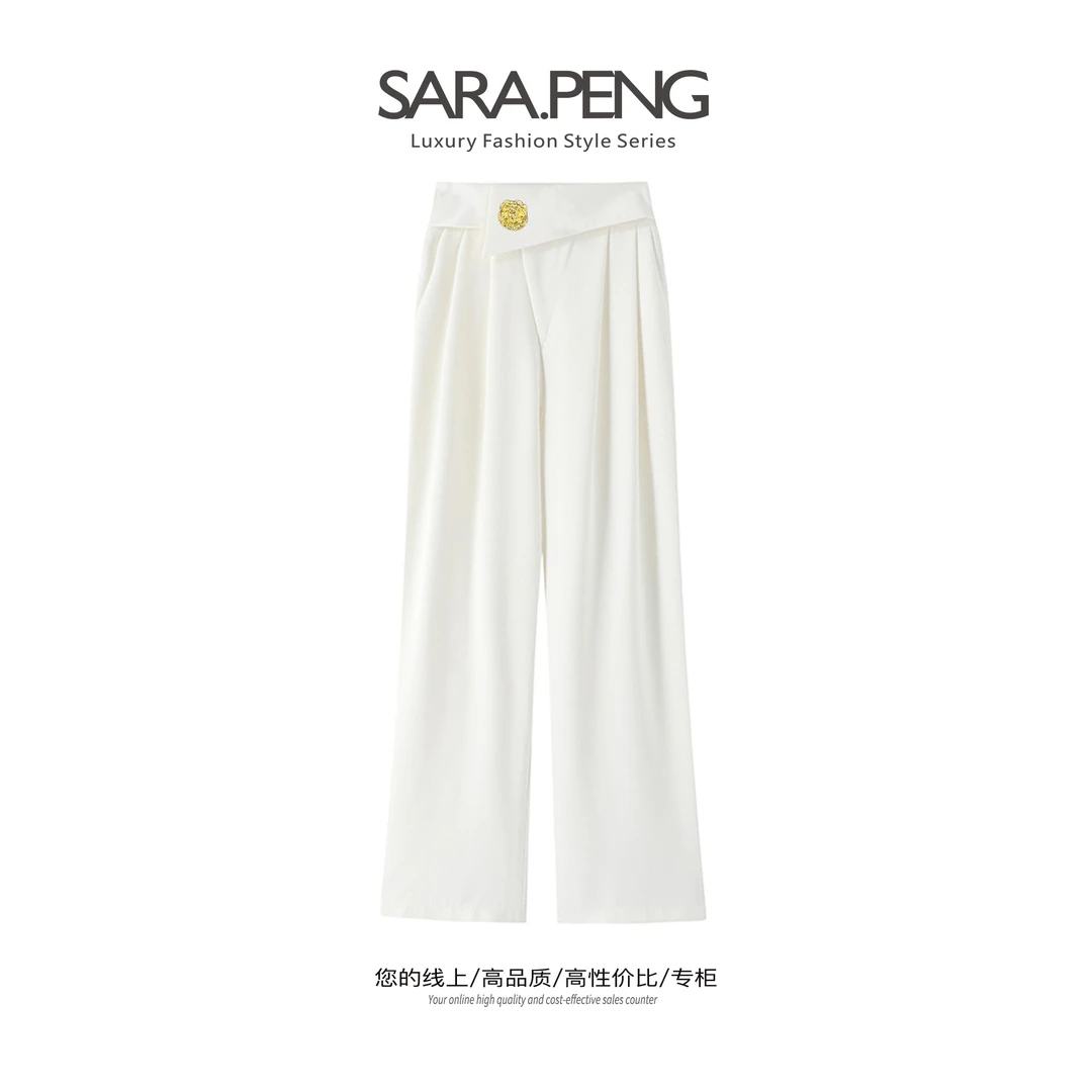 SARA.PENG｜轻奢休闲裤｜ 立体裁剪交叉腰封高腰垂感直筒显瘦阔腿裤