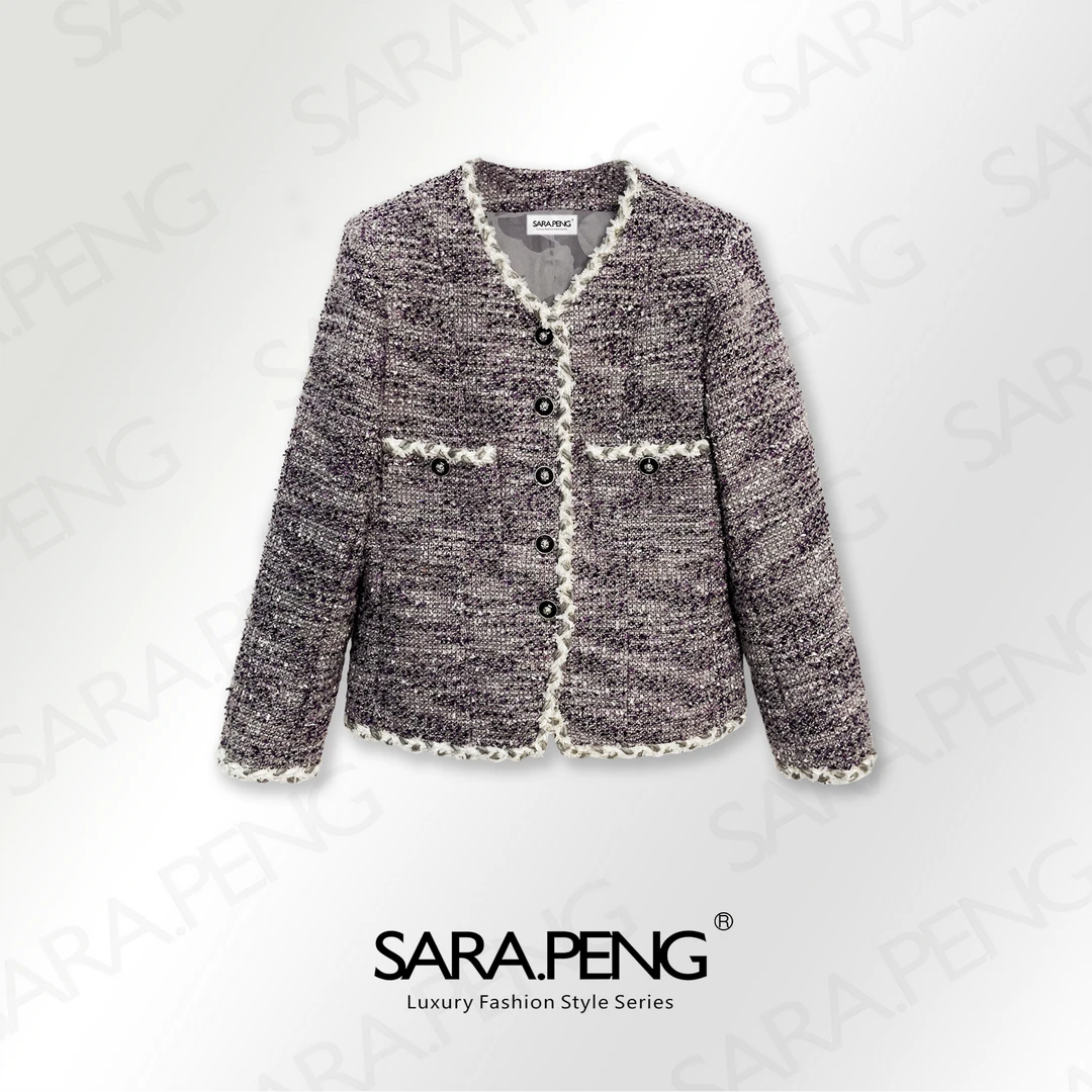 SARA.PENG紫罗锦绣/法式高定银片小香编织外套多片拼接修身小外套