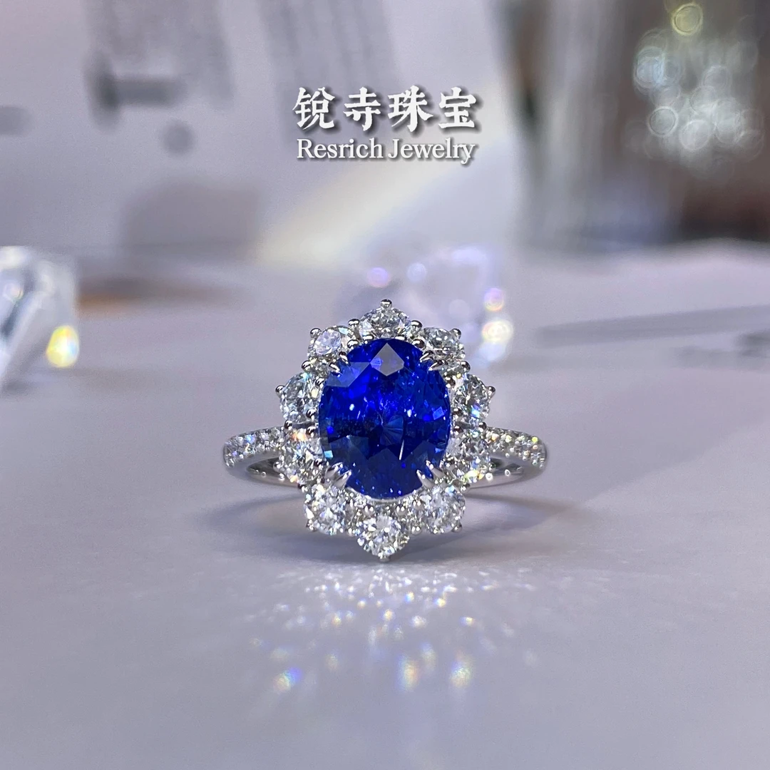 【锐寺珠宝】18K金/天然蓝宝石钻石戒指/3.03ct/