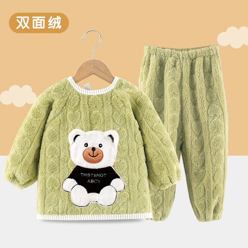 儿童秋冬防脏罩衣保暖套装双面绒宝宝外穿反穿衣加厚男女童罩褂