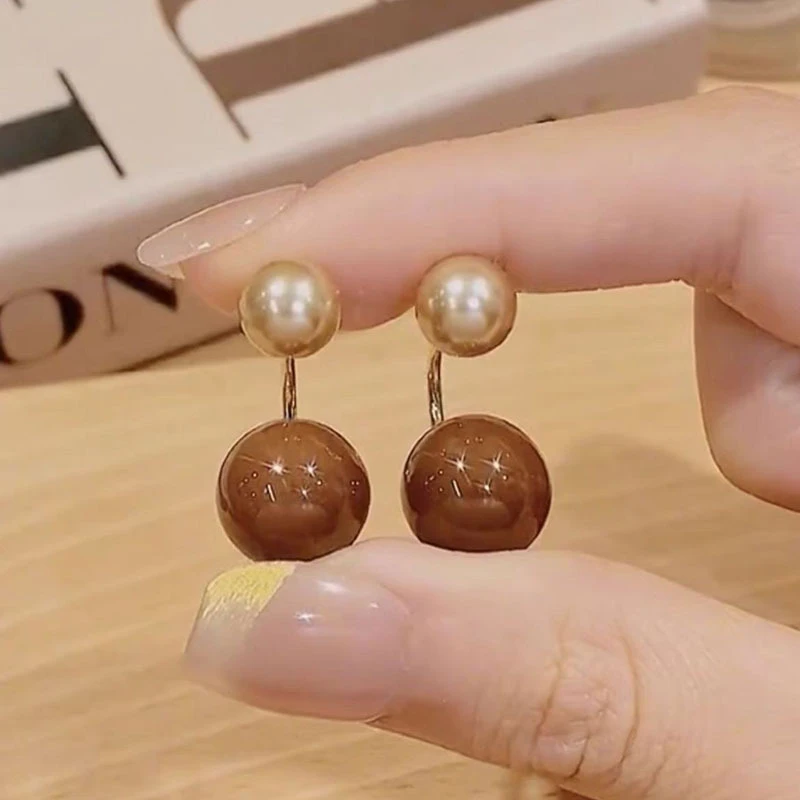 铜合金耳饰 小众设计耳钉咖色复古简约轻奢耳饰气质时尚百搭耳坠