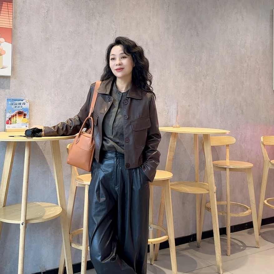 绵羊皮外套皮衣女款爆款韩版宽松女士短款皮夹克LQ-2609