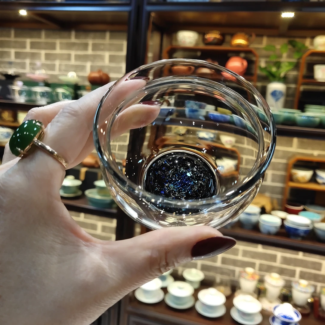 星空圆品杯60毫升手工耐热透明 茶杯蓝色