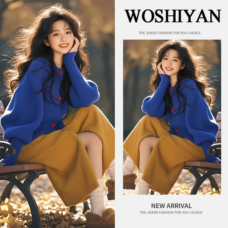 秋冬温柔系穿搭女2024新款韩版时尚气质针织上衣高腰半身裙两件套