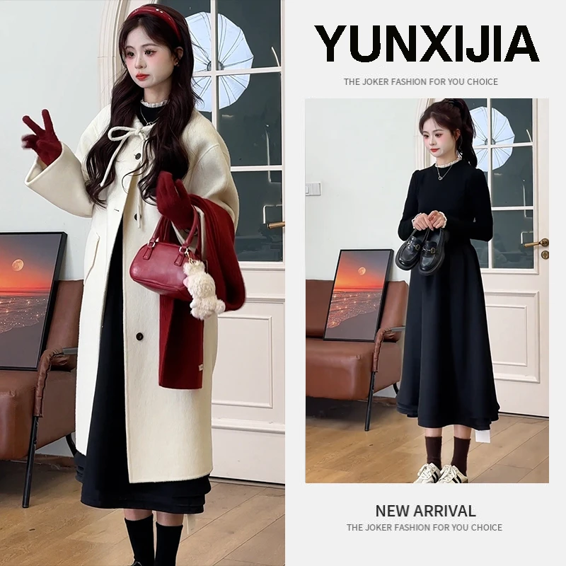 秋冬穿搭一整套2025年新款韩版气质百搭长款外套显瘦连衣裙两件套