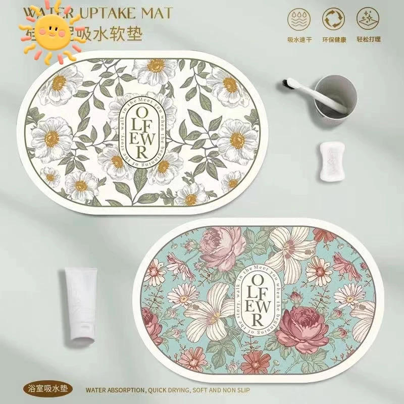 美式花朵浴室软硅胶平面设计防滑吸水垫 40cm*60cm (拍一发二)
