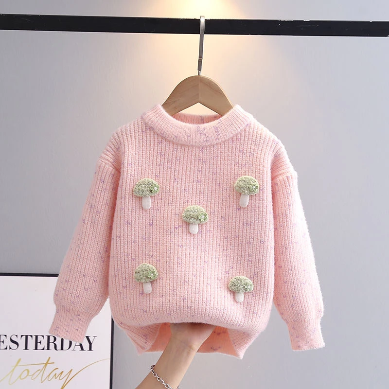 女童毛衣冬季加厚2024新款秋冬款儿童冬装洋气女孩韩版上衣打底衫