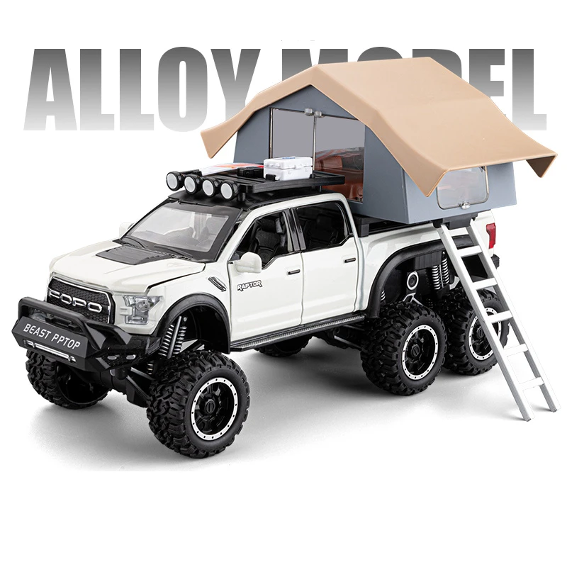 车致1:32 福特猛禽F150六轮房车合金车模型玩具 开门声光回力避震