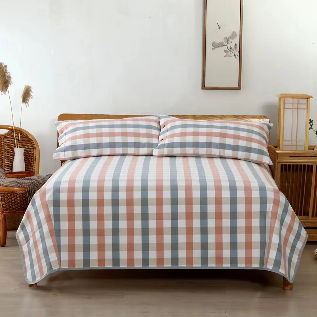 【凉席款 简约 新款】精梳棉凉席床单三件套透气全棉色织