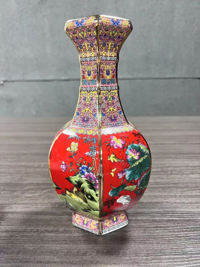 【牛血红花鸟六樽瓷器一个】兴龘画苑牛血红花鸟六樽瓷 器摆件