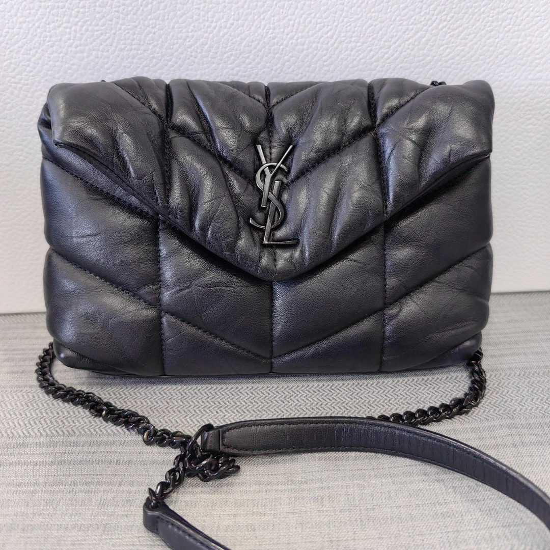 99新 YSL/圣罗兰 Loulou puffer 黑色 mini 云朵枕头包翻盖