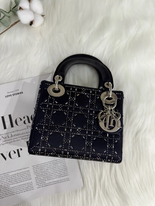 99新 DIOR/迪奥 迪奥三格水钻戴妃单肩斜挎手提包