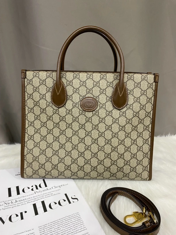 95新 GUCCI/古驰 古驰托特 大号琴谱托特包手提斜挎包