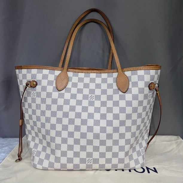 95新 LouisVuitton/路易威登 Neverfull白棋盘格托特包nf有子袋