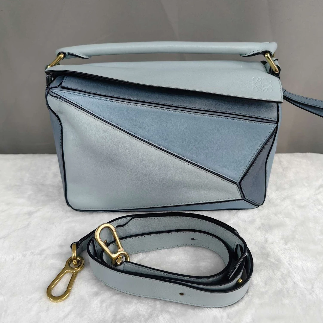 95新 LOEWE/罗意威  puzzle 中号蓝色拼色几何包手提单肩包