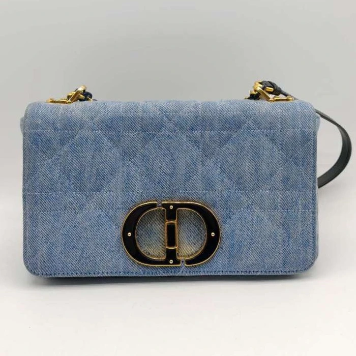 95新 DIOR/迪奥 新款Caro牛仔蓝中号单肩包亚克力金属拼接链条