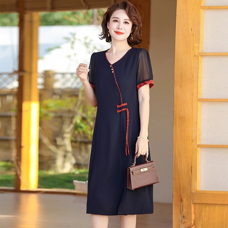 新中式国风夏季连衣裙精品女装这都时尚显瘦减龄长款妈妈流行裙子