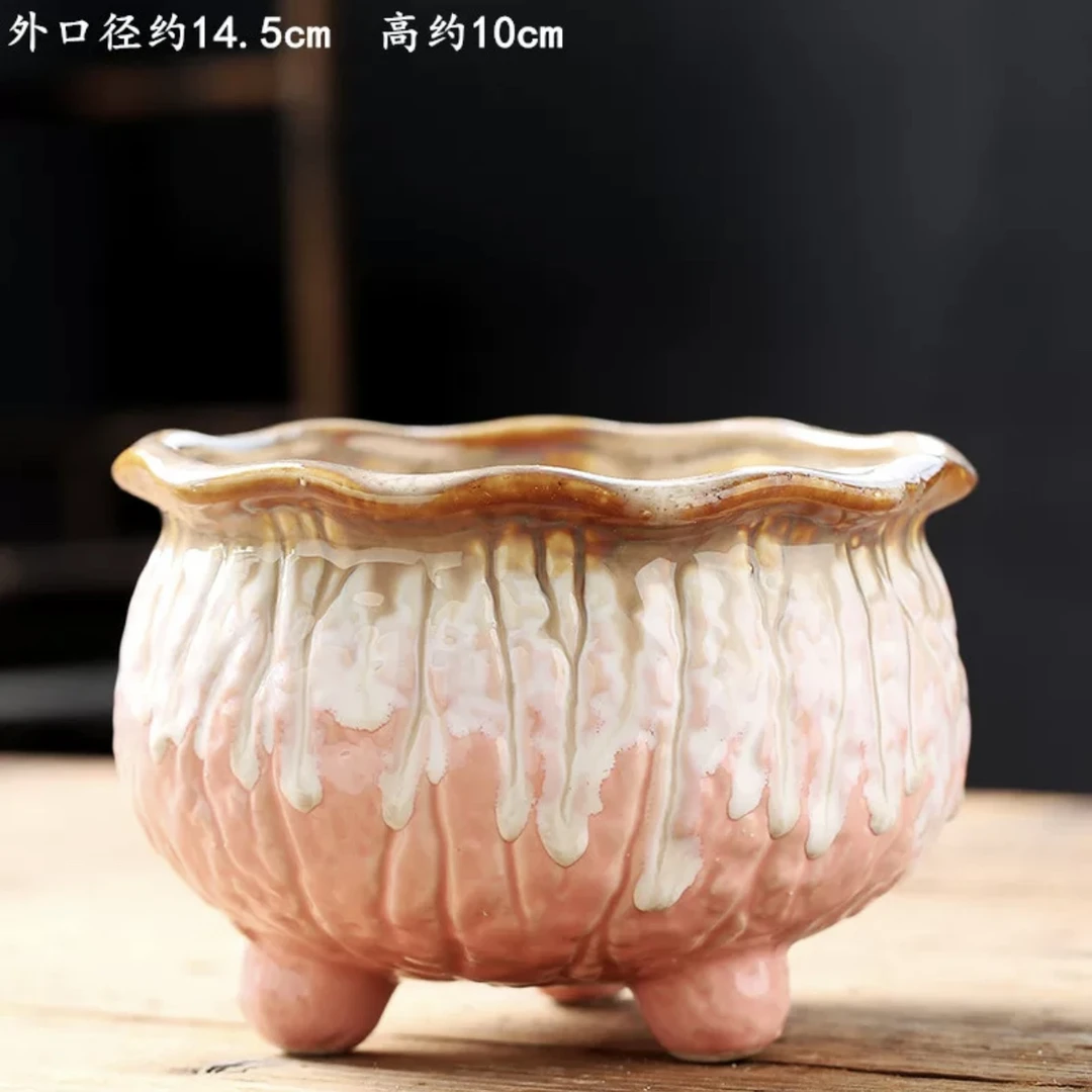 「新款花盆27」爆裂流釉大盆，口径约14高度约10