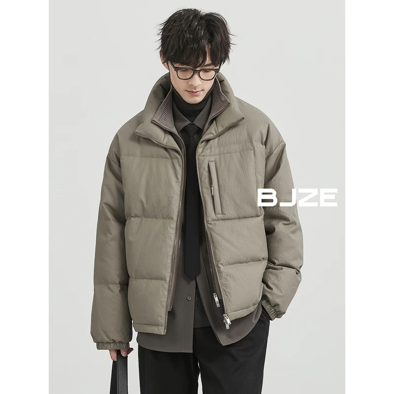 BJZE2024拼接设计假两件PU皮羽绒冬季韩版潮流宽松羽绒服K451604