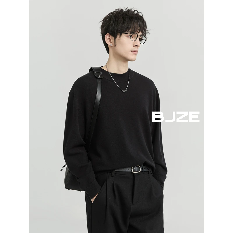 伯爵卓尔新款百搭冬季高级感纯色定织圆领毛衣男生针织衫Y441072