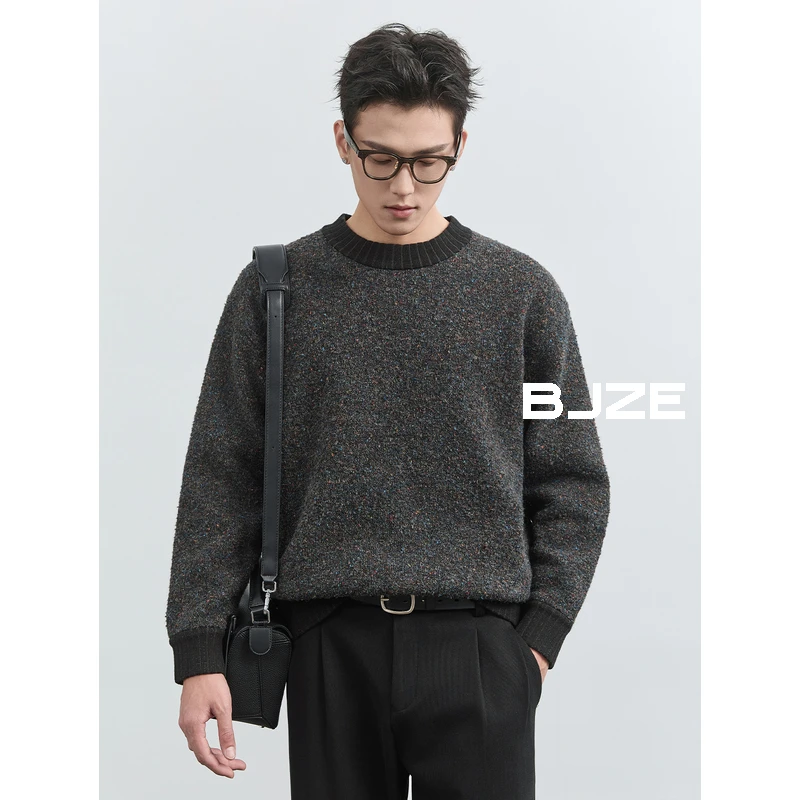 BJZE新款内搭定织圈圈羊毛混纺毛衣加厚圆领男士针织衫Y441555