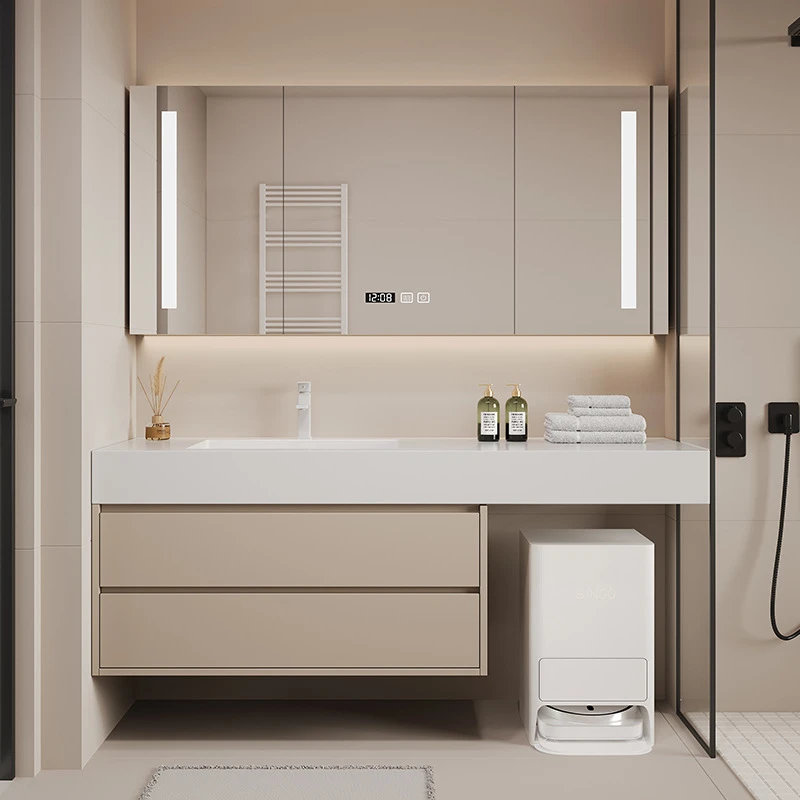 岩板无缝盆浴室柜扫地机器洗脸盆洗手盆浴室柜扫地机器人批发外贸