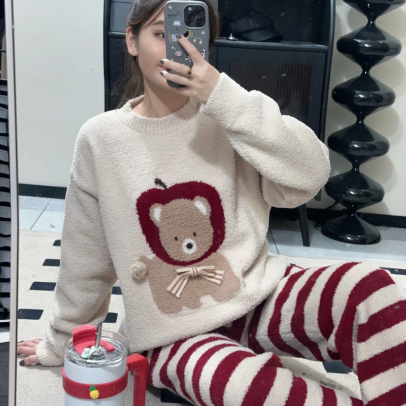 HANYOU【平安果小熊】亲子半边绒套头睡衣圣诞套装中大童家居服