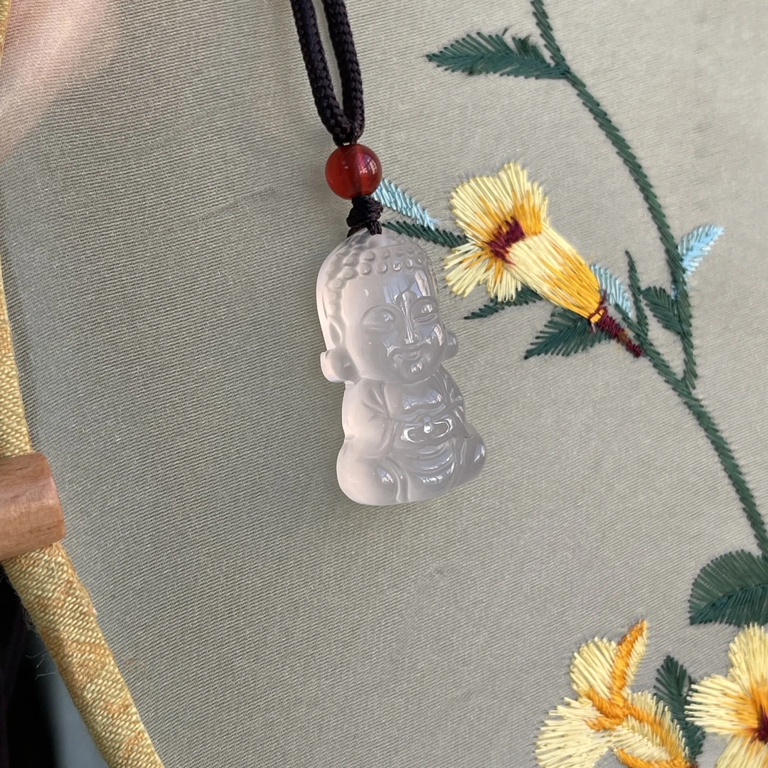 天然A货玉石冰透宝宝佛吊坠手工编绳国潮气质款