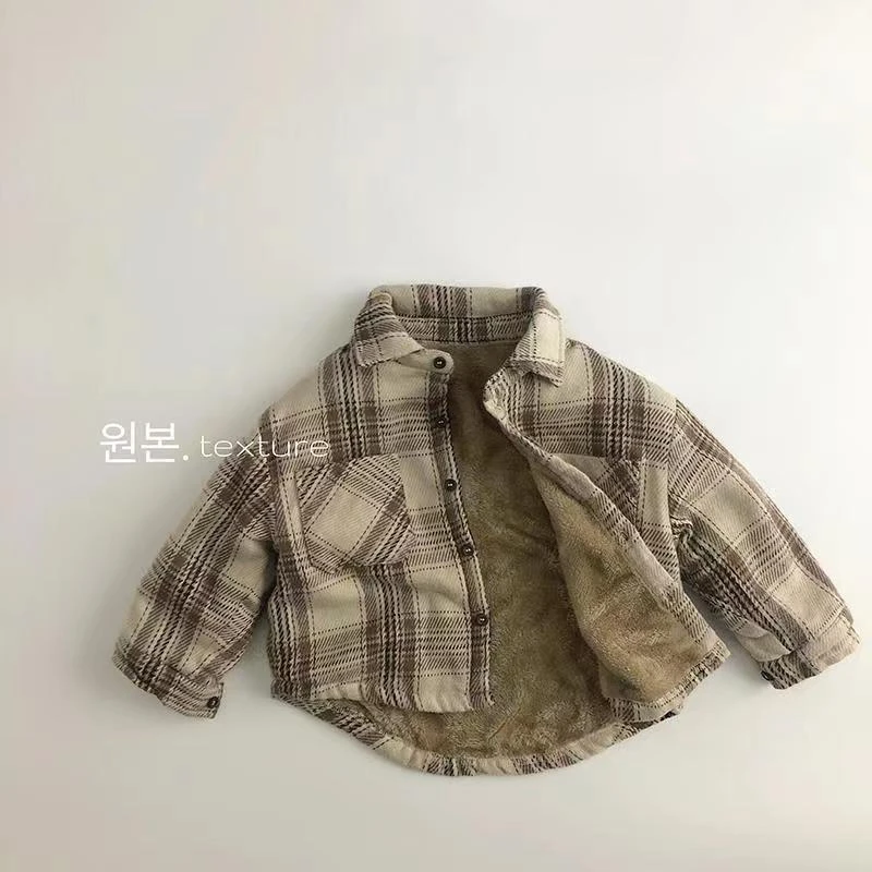 儿童加绒衬衫2025新款中小童冬季加厚一体绒外套男女宝保暖上衣