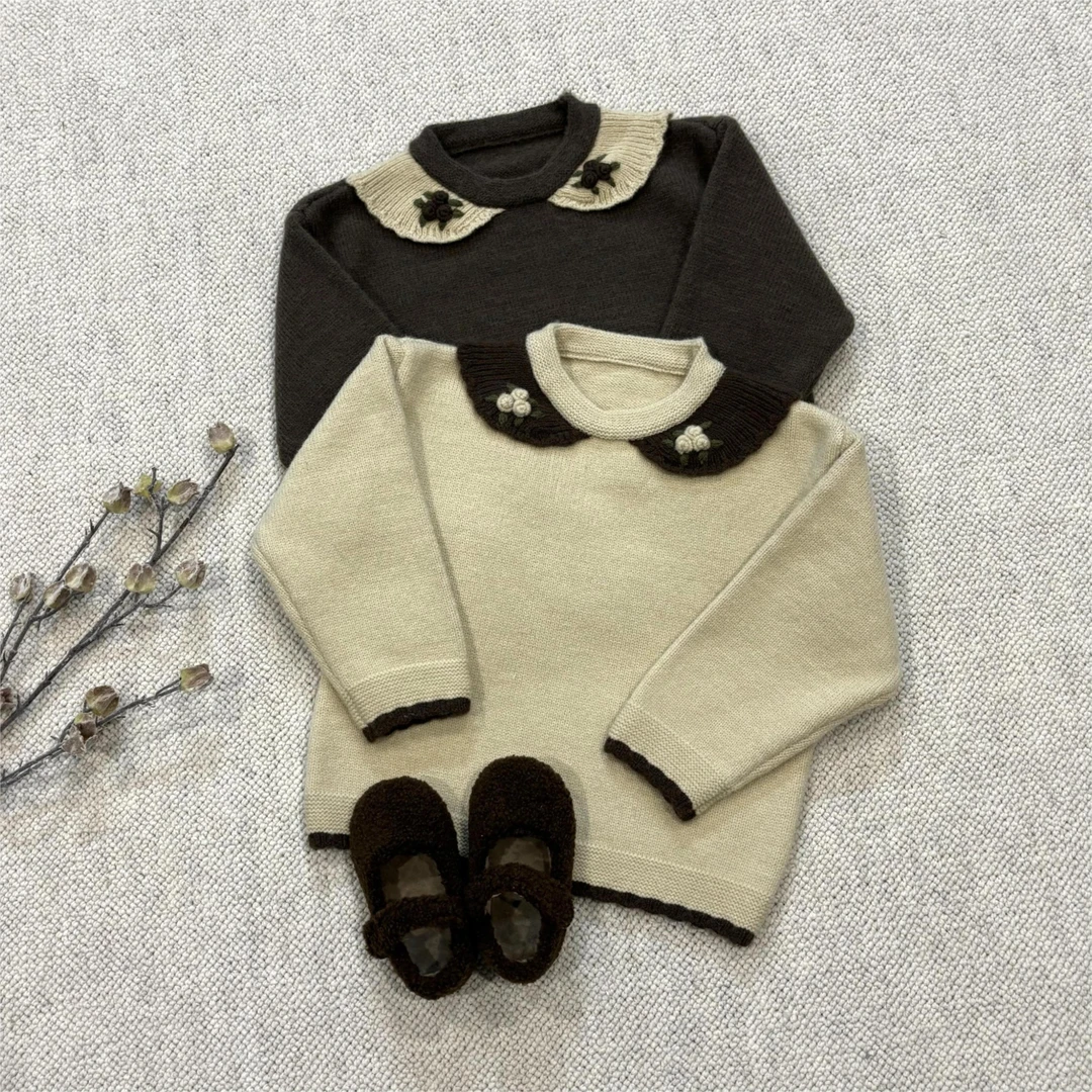 WUJU/午橘女童针织衫手工刺绣娃娃23QM026