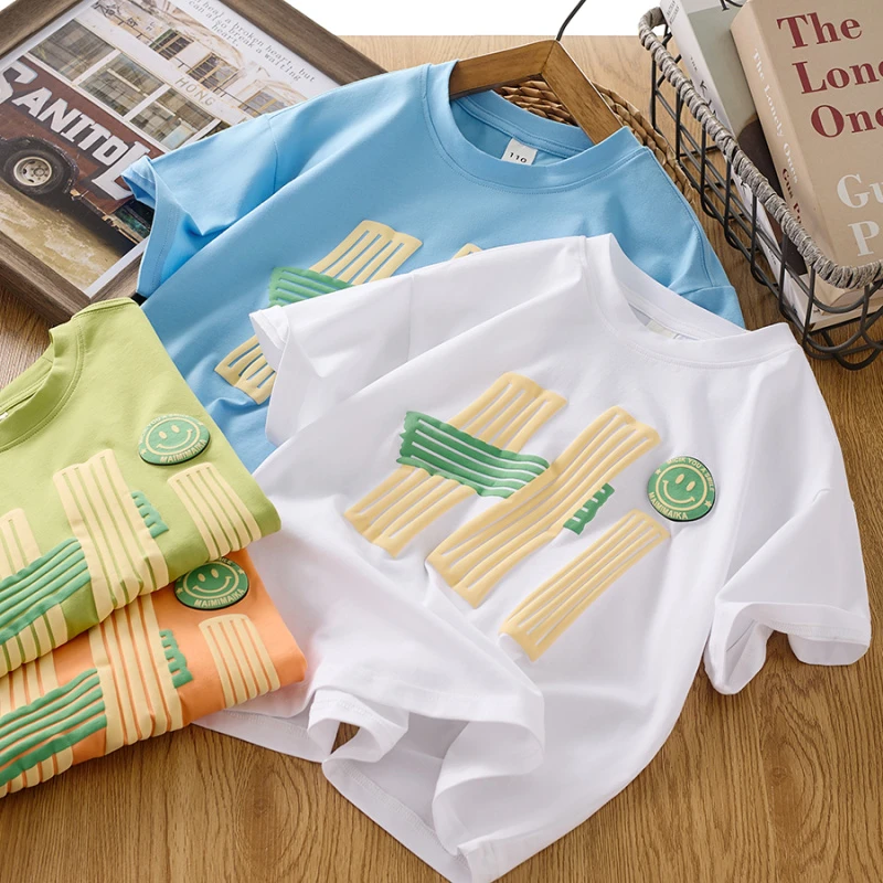 男童短袖t恤2025新款儿童夏季简约中大童半袖洋气上衣男孩衣服潮