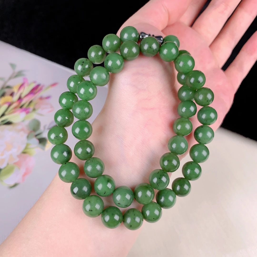 【新疆源产地发货】Q天然和田玉碧玉项链9-10圆珠时尚百搭女XJ077