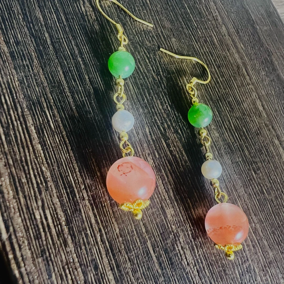 【木涧集】冰飘南红和田玉耳环