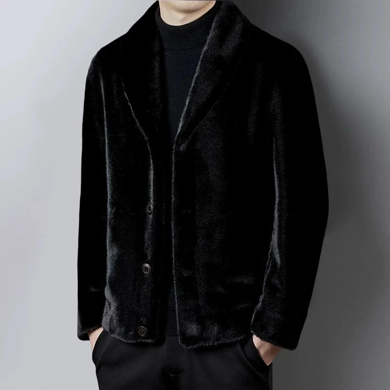 海宁正品男士时尚高端大气新款冬季青果领加厚保暖休闲商务外套