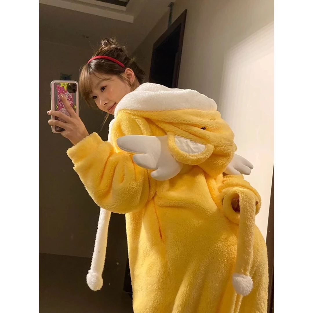 可爱百变小樱珊瑚绒连体睡衣女保暖冬季加绒加厚一体式睡袍家居服