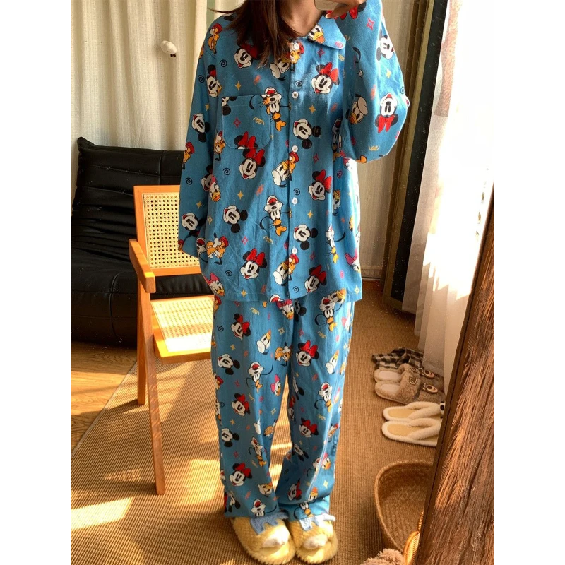 可爱米奇印花睡衣女秋冬款2024亲肤德绒家居服休闲大码套装可外穿