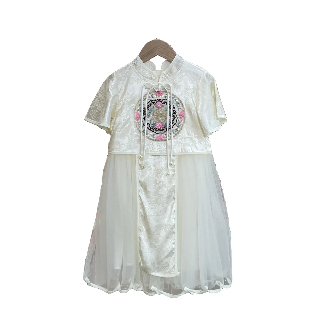 【童装】186495女童宝宝时尚夏季复古中式中国风儿童连衣裙纯色裙子