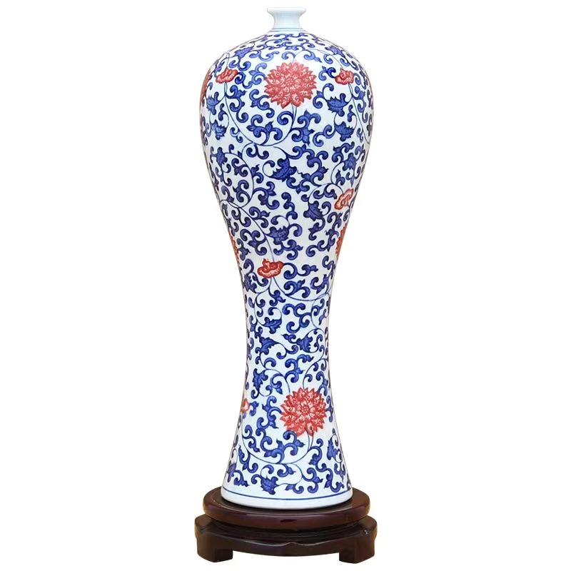 景德镇陶瓷花瓶青花缠枝莲釉里红美人瓶