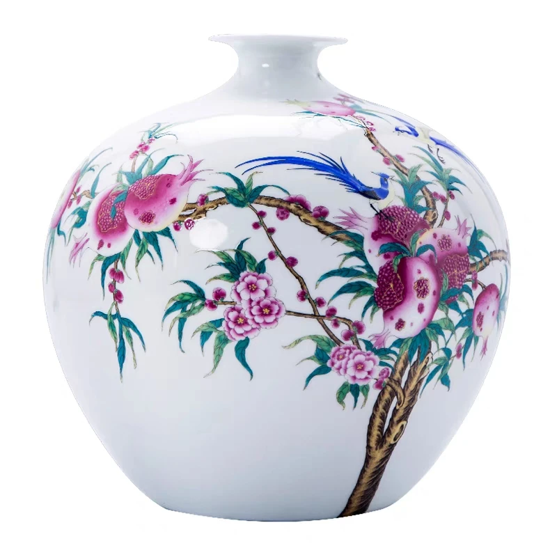 景德镇陶瓷器仿手绘粉彩中式石榴瓶花瓶 笑口常开图