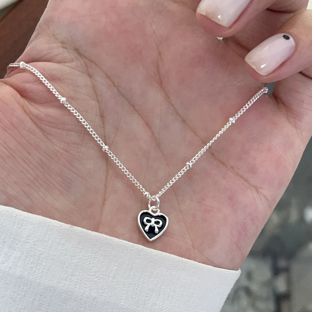 坠链均925银 s925纯银蝴蝶结爱心项链女韩版时尚甜美锁骨链送女友