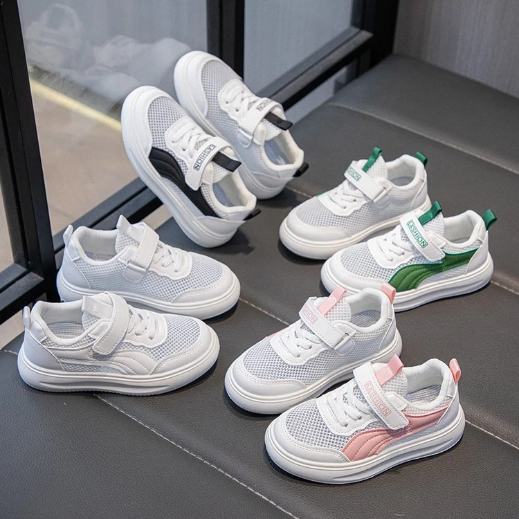 儿童镂空小白鞋2024夏季韩版百搭男童板鞋透气女童网面白色运动鞋