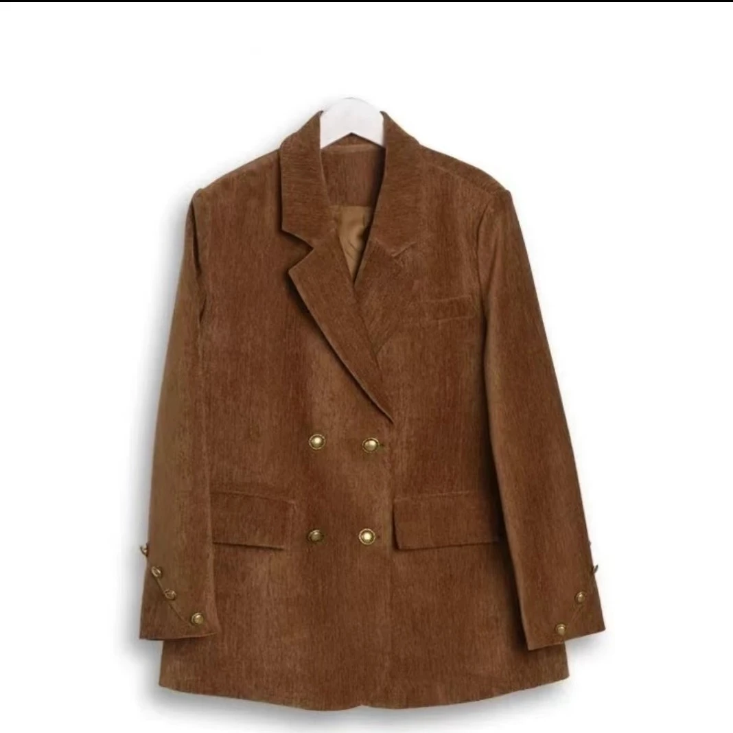 秋冬加棉雪尼尔西装外套女2024欧洲站高级感宽松时尚垫肩西服上衣