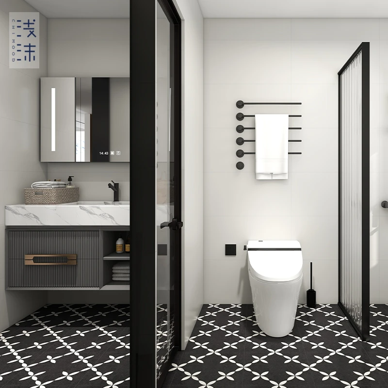 浅沫瓷砖 中古风黑白小花砖400*400 卫浴 阳台