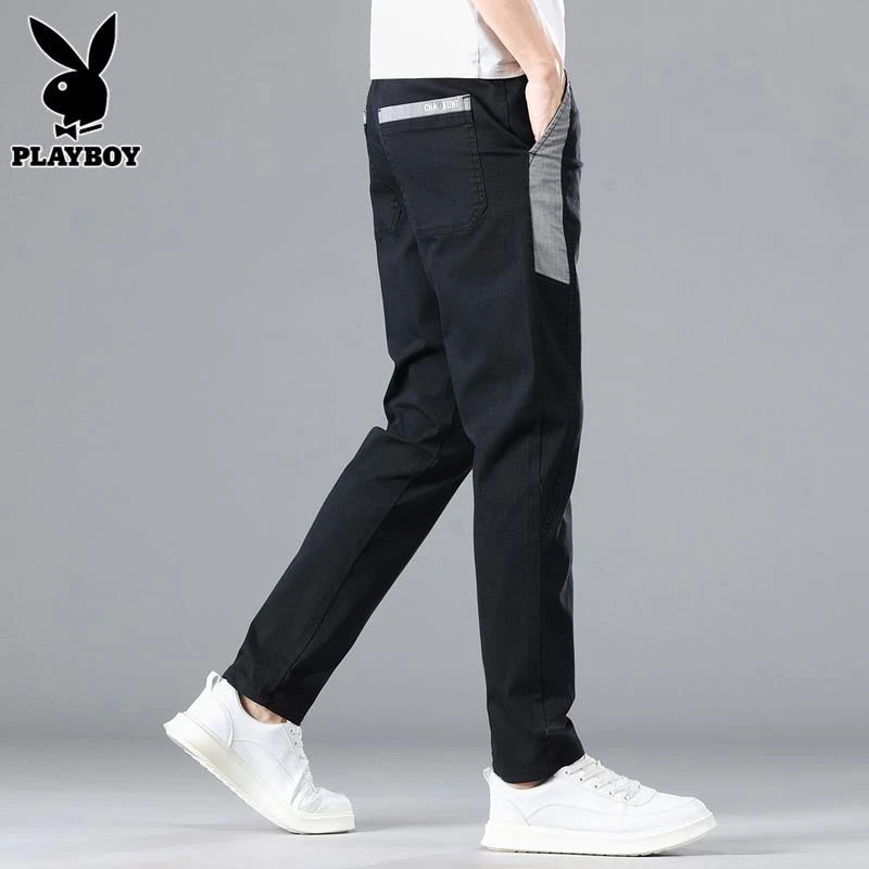 PLAYBOY黑色裤子春秋新款男款休闲裤潮流百搭修身小脚裤正品男裤