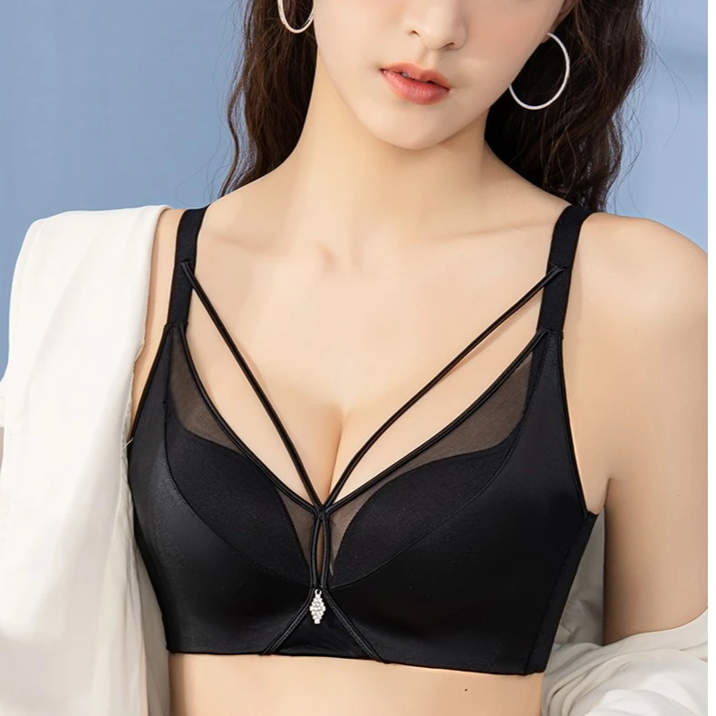 小胸聚拢内衣女收副乳防下垂深V无钢圈性感调整型上托文胸罩无痕