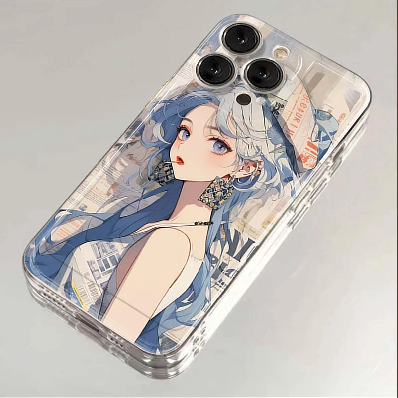 白帽少女苹果15手机壳iPhone14proamx卡通13/12全包11精孔7/8软壳