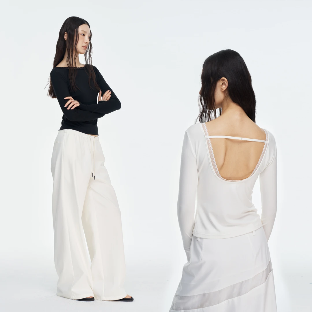 SEEKSIMPLE 美丽碎片 后背镂空蕾丝上衣D4755